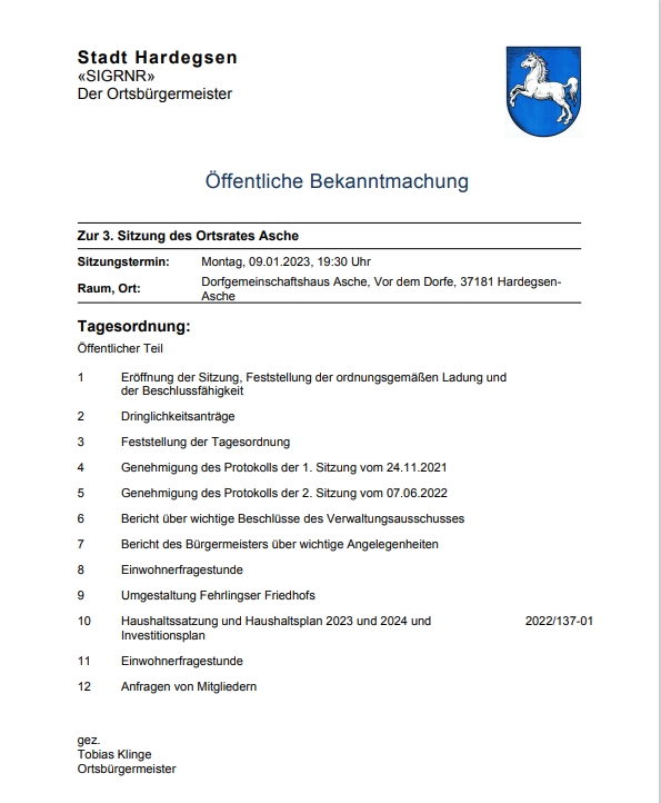 Ortsratssitzung 01.2023